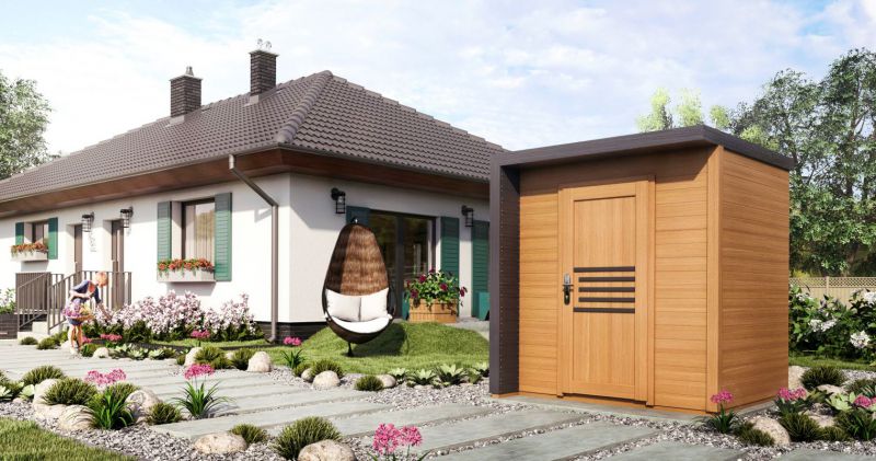 Gartenhaus Paran 19 mm, Farbe: Eiche / Anthrazit - Außenmaße (B x T): 204 x 202 cm
