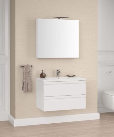 Badezimmermöbel - Set J Bikaner, 2-teilig inkl. Waschtisch / Waschbecken, Farbe: Weiß glänzend