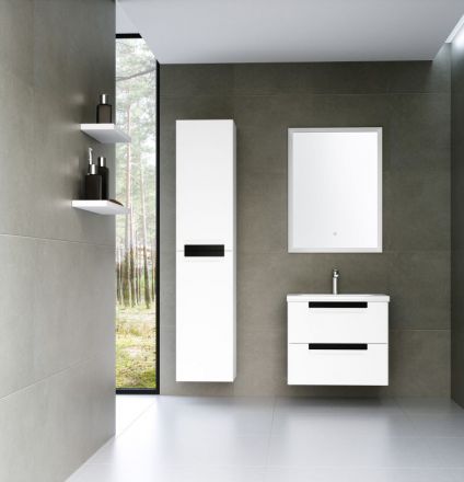 Badezimmermöbel - Set B Meerut, 3-teilig inkl. Waschtisch / Waschbecken, Farbe: Weiß matt / Schwarz