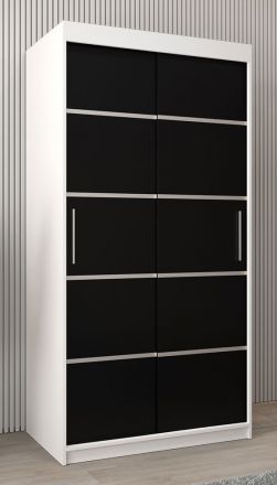 Schiebetürenschrank / Kleiderschrank Jan 01A, Farbe: Weiß matt / Schwarz - Abmessungen: 200 x 100 x 62 cm ( H x B x T)