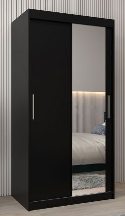 Schiebetürenschrank / Kleiderschrank Bisaurin 1C mit Spiegel, Farbe: Schwarz - Abmessungen: 200 x 100 x 62 cm ( H x B x T)
