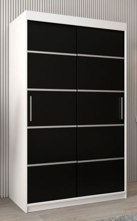 Schiebetürenschrank / Kleiderschrank Jan 02A, Farbe: Weiß matt / Schwarz - Abmessungen: 200 x 120 x 62 cm ( H x B x T)