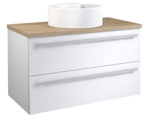 Waschtischunterschrank Bidar 58, Farbe: Weiß glänzend / Eiche – 53 x 90 x 45 cm (H x B x T)