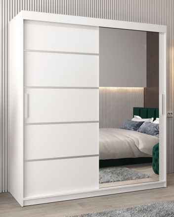 Schiebetürenschrank / Kleiderschrank Jan 04B mit Spiegel, Farbe: Weiß matt - Abmessungen: 200 x 180 x 62 cm ( H x B x T)