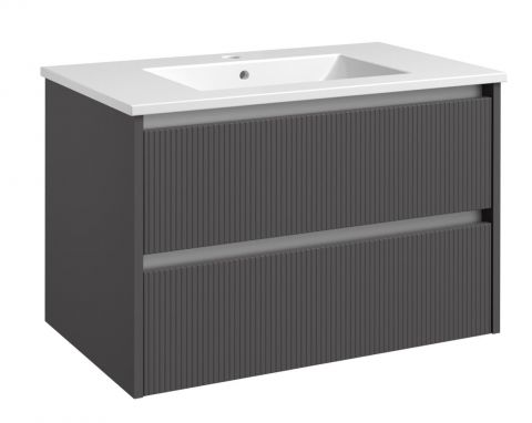 Waschtischunterschrank Malegaon 28, Farbe: Grau matt – Abmessungen: 52 x 76 x 47 cm (H x B x T)