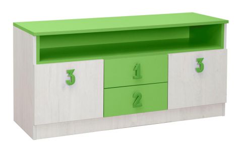 Kinderzimmer - Kommode Luis 05, Farbe: Eiche Weiß / Grün - 60 x 120 x 42 cm (H x B x T)