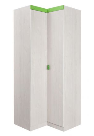 Kinderzimmer - Drehtürenschrank / Eckkleiderschrank Luis 22, Farbe: Eiche Weiß / Grün - 218 x 91/93 x 52 cm (H x B x T)
