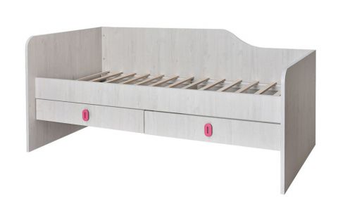 Kinderbett / Jugendbett Luis 25 inkl. Rollrost, Kopfteil Links, Farbe: Eiche Weiß / Rosa - 90 x 200 cm (B x L)