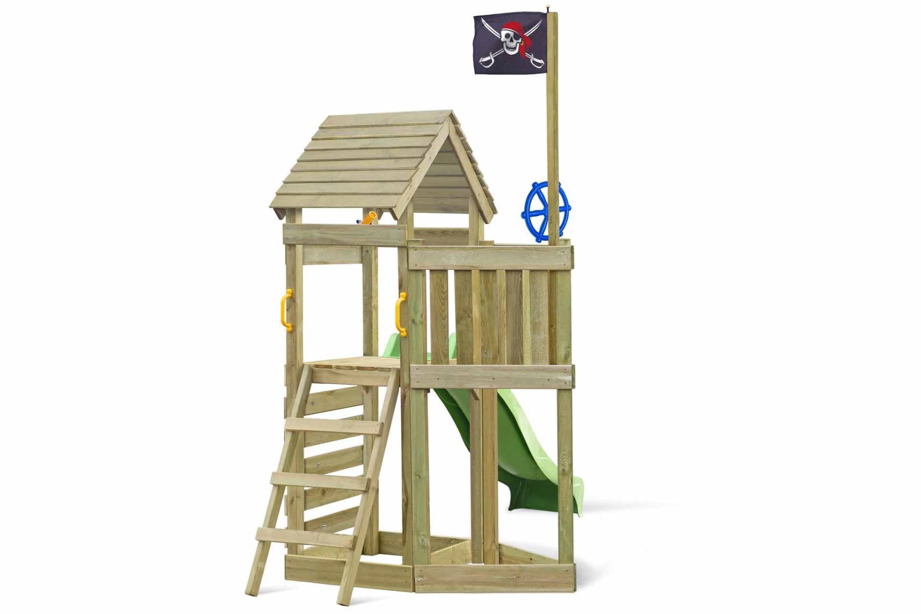 Spielturm Pirat 01 inkl. Sandkasten und Kletterwand - Abmessungen: 156 x 123 cm (L x B)