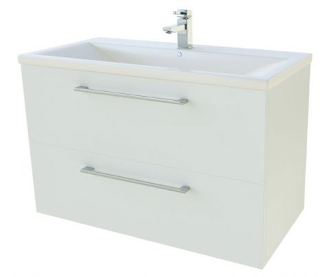 Heller Waschtischunterschrank Nadiad 25 mit 2 geräumigen Schubladen und Soft Close System, Weiß glänzend, 50 x 81 x 39 cm, stabil und langlebig