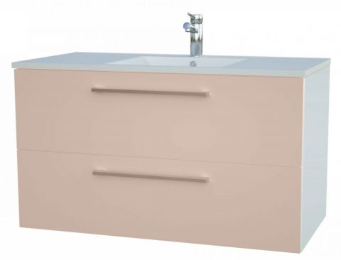 Waschtischunterschrank Bijapur 23, Farbe: Beige glänzend – 50 x 92 x 47 cm (H x B x T)