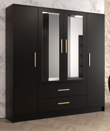 Designer Kleiderschrank mit vier Türen Similaun 08, Farbe: Schwarz matt - Abmessungen: 202 x 201 x 40 cm (H x B x T), mit genügend Stauraum