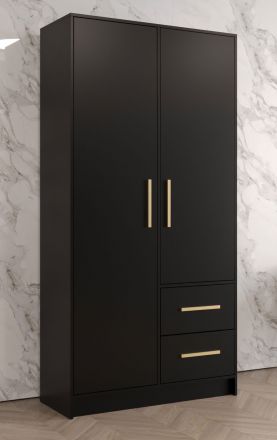 Kleiderschrank mit genügend Stauraum Similaun 11, Farbe: Schwarz matt - Abmessungen: 202 x 103 x 40 cm (H x B x T), mit fünf Fächern und zwei Schubladen