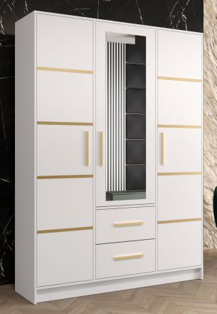 Schlichter Kleiderschrank mit genügend Stauraum Similaun 22, Farbe: Weiß matt - Abmessungen: 202 x 153 x 40 cm (H x B x T), mit 10 Fächern und zwei Schubladen