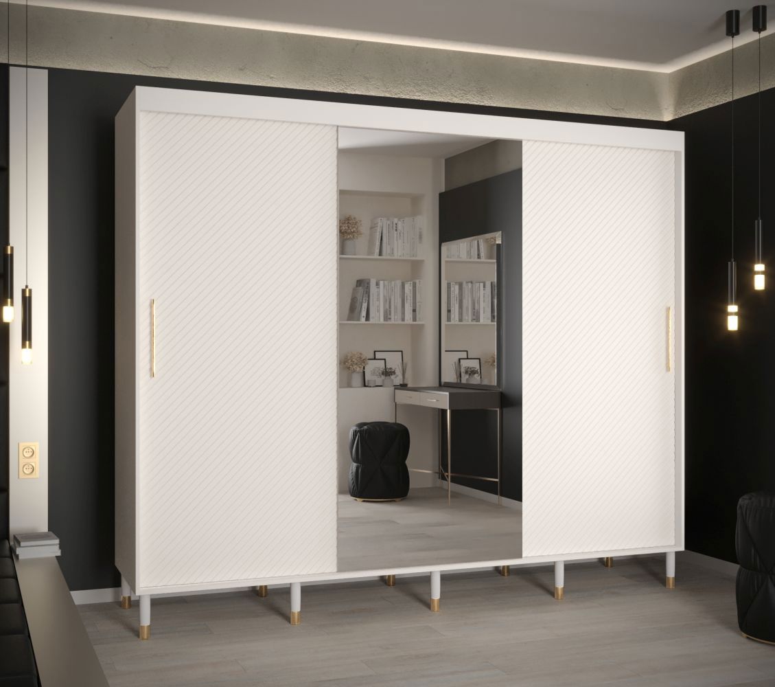 Moderner Kleiderschrank mit genügend Stauraum Jotunheimen 23, Farbe: Weiß - Abmessungen: 208 x 250,5 x 62 cm (H x B x T)