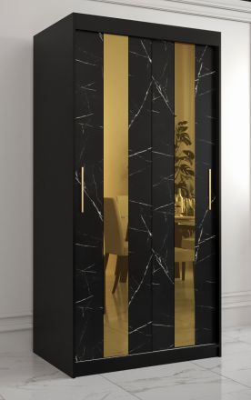 Kleiderschrank mit eleganten Design Hochfeiler 04, Farbe: Schwarz / Schwarzer Marmor - Abmessungen: 200 x 100 x 62 cm (H x B x T), mit genügend Stauraum