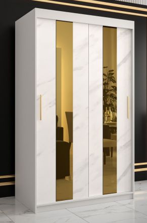 Kleiderschrank mit edlen Design Hochfeiler 07, Farbe: Weiß / Weißer Marmor - Abmessungen: 200 x 120 x 62 cm (H x B x T), mit genügend Stauraum