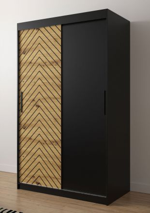 Edler Kleiderschrank mit fünf Fächern Mulhacen 11, Farbe: Schwarz matt / Eiche Artisan - Abmessungen: 200 x 120 x 62 cm (H x B x T)