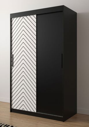 Kleiderschrank im modernen Design Mulhacen 12, Farbe: Schwarz matt / Weiß matt - Abmessungen: 200 x 120 x 62 cm (H x B x T), mit fünf Fächern