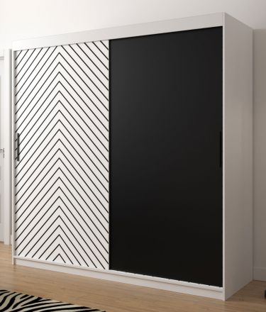Eleganter Kleiderschrank Mulhacen 28, Farbe: Weiß matt / Schwarz matt - Abmessungen: 200 x 200 x 62 cm (H x B x T), mit 10 Fächern