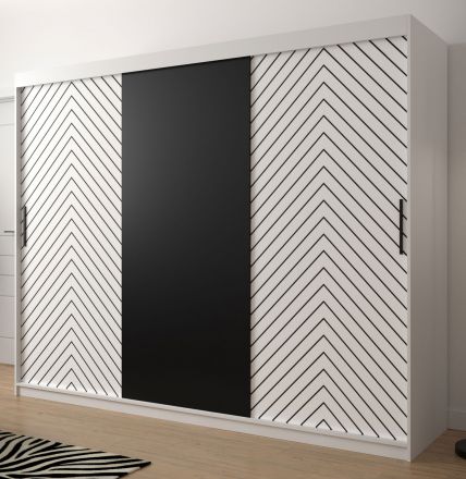 Außergewöhnlicher Kleiderschrank Mulhacen 34, Farbe: Weiß matt / Schwarz matt - Abmessungen: 200 x 250 x 62 cm (H x B x T), mit 10 Fächern