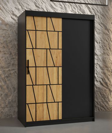 Eleganter Kleiderschrank mit Muster Olperer 02, Farbe: Schwarz matt - Abmessungen: 200 x 120 x 62 cm (H x B x T), mit fünf Fächern und zwei Kleiderstangen