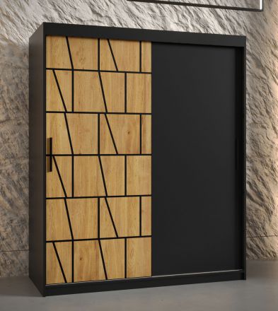Edler Kleiderschrank Olperer 03, Farbe: Schwarz matt - Abmessungen: 200 x 150 x 62 cm (H x B x T), mit fünf Fächern und zwei Kleiderstangen