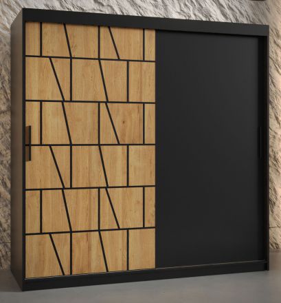 Kleiderschrank mit modernen Muster Olperer 04, Farbe: Schwarz matt - Abmessungen: 200 x 180 x 62 cm (H x B x T), mit genügend Stauraum