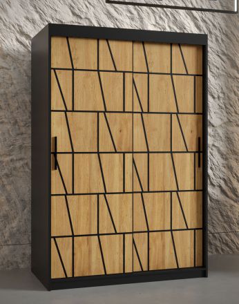 Eleganter Kleiderschrank Olperer 08, Farbe: Schwarz matt - Abmessungen: 200 x 120 x 62 cm (H x B x T), mit stylischer Front