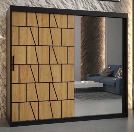 Kleiderschrank mit Spiegeltür Olperer 17, Farbe: Schwarz matt - Abmessungen: 200 x 200 x 62 cm (H x B x T), mit 10 Fächern und zwei Kleiderstangen