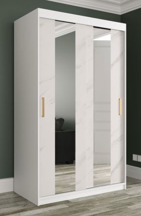 Edler Kleiderschrank mit Marmor Muster Ätna 08, Farbe: Weiß matt / Weißer Marmor - Abmessungen: 200 x 120 x 62 cm (H x B x T), mit genügend Stauraum