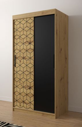 Außergewöhnlicher Kleiderschrank mit fünf Fächern Dom 01, Farbe: Eiche Artisan / Schwarz matt - Abmessungen: 200 x 100 x 62 cm (H x B x T), mit genügend Stauraum