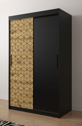 Kleiderschrank mit modernen Design Dom 11, Farbe: Schwarz matt / Eiche Artisan - Abmessungen: 200 x 120 x 62 cm (H x B x T), mit genügend Stauraum