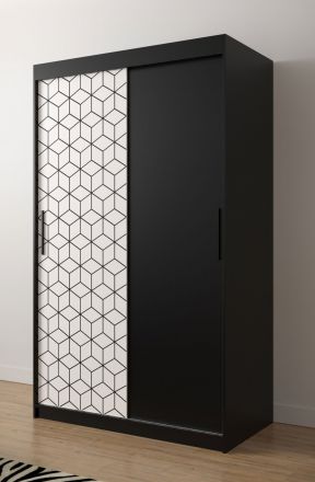 Kleiderschrank mit modernen Muster Dom 12, Farbe: Schwarz matt / Weiß matt - Abmessungen: 200 x 120 x 62 cm (H x B x T), mit fünf Fächern