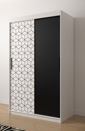 Edler Kleiderschrank mit zwei Türen Dom 10, Farbe: Weiß matt / Schwarz matt - Abmessungen: 200 x 120 x 62 cm (H x B x T), mit fünf Fächern