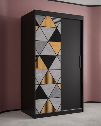 Edler Kleiderschrank mit modernen Muster Strahlhorn 01, Farbe: Schwarz matt - Abmessungen: 200 x 100 x 62 cm (H x B x T), mit fünf Fächern