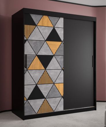Kleiderschrank mit modernen Design Strahlhorn 03, Farbe: Schwarz matt - Abmessungen: 200 x 150 x 62 cm (H x B x T), mit fünf Fächern und zwei Kleiderstangen
