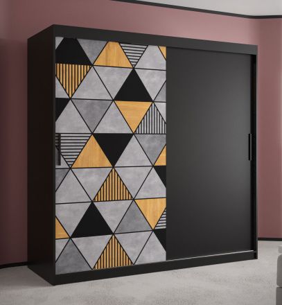 Kleiderschrank mit modernen Design Strahlhorn 04, Farbe: Schwarz matt - Abmessungen: 200 x 180 x 62 cm (H x B x T), mit fünf Fächern und zwei Kleiderstangen