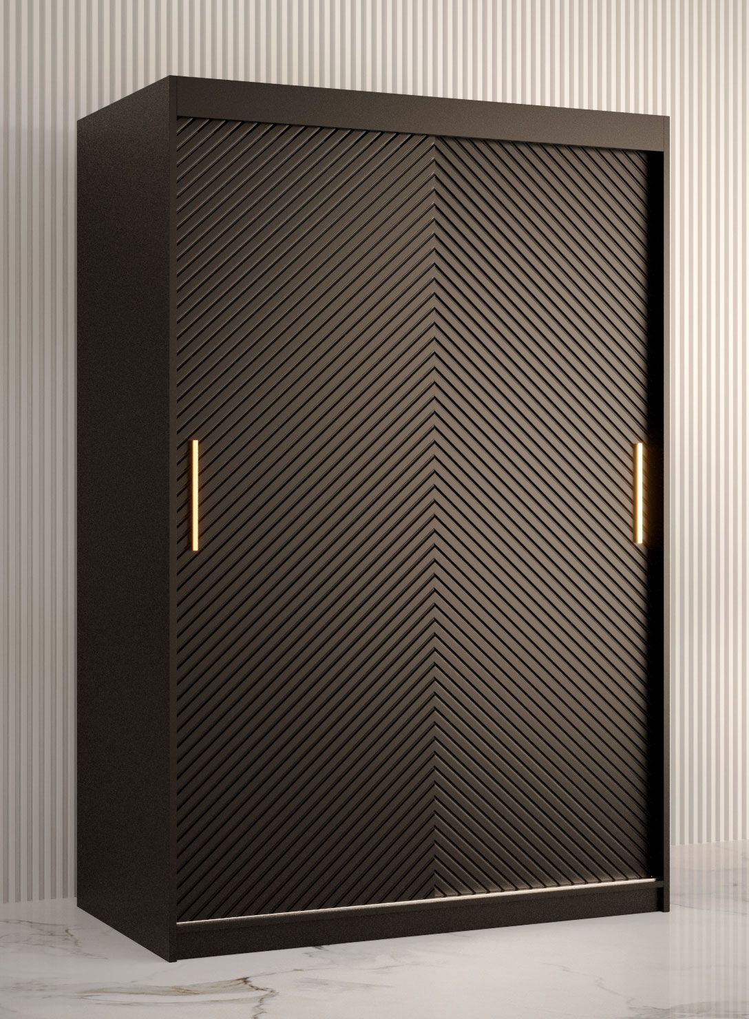 Eleganter Kleiderschrank im schlichten Stil Balmenhorn 08, Farbe: Schwarz matt - Abmessungen: 200 x 120 x 62 cm (H x B x T), mit fünf Fächern und zwei Kleiderstangen