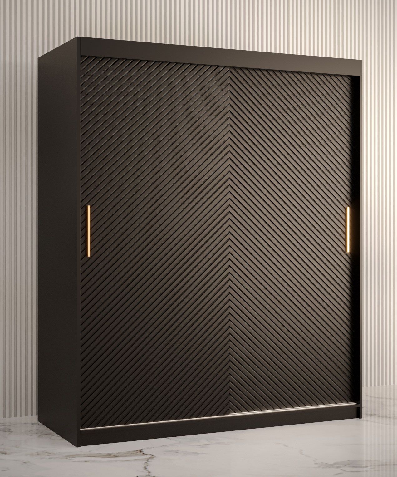Kleiderschrank mit fünf Fächern Balmenhorn 12, Farbe: Schwarz matt - Abmessungen: 200 x 150 x 62 cm (H x B x T), mit genügend Stauraum