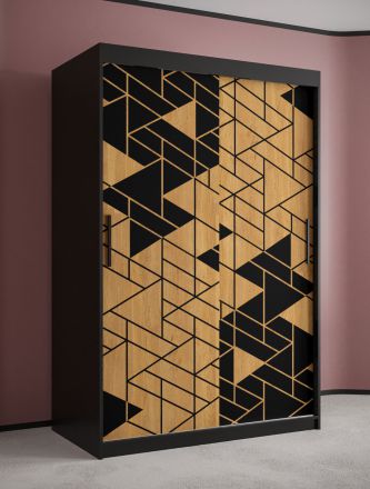 Edler Kleiderschrank mit fünf Fächern Finsteraarhorn 08, Farbe: Schwarz matt - Abmessungen: 200 x 120 x 62 cm (H x B x T), mit zwei Musterfronten