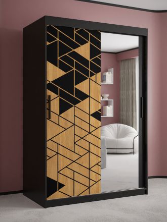 Kleiderschrank mit einer Spiegeltür Finsteraarhorn 14, Farbe: Schwarz matt - Abmessungen: 200 x 120 x 62 cm (H x B x T), mit fünf Fächern