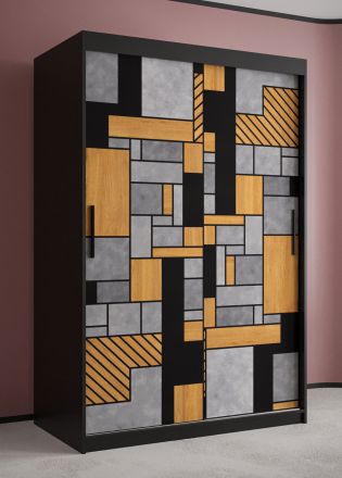 Kleiderschrank mit Designer Muster Aletschhorn 08, Farbe: Schwarz matt - Abmessungen: 200 x 120 x 62 cm (H x B x T), mit fünf Fächern