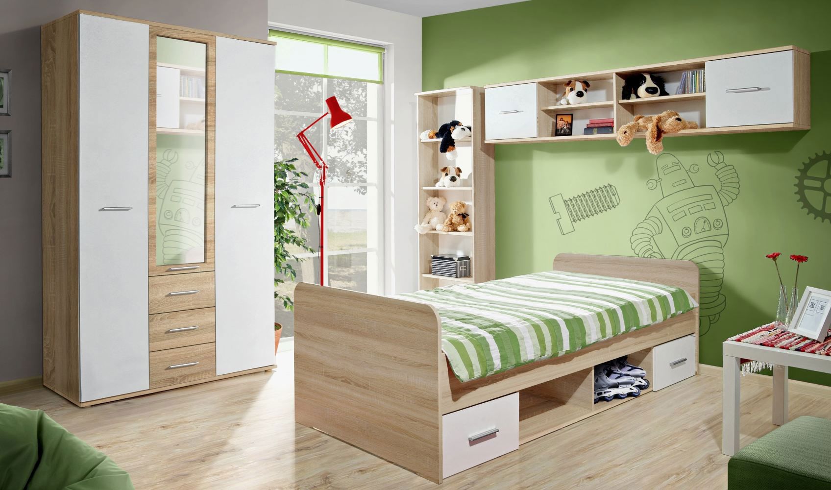 Kinderschlafzimmer Set Velle 03, 4-teilig, Farbe: Eiche Sonoma / Weiß