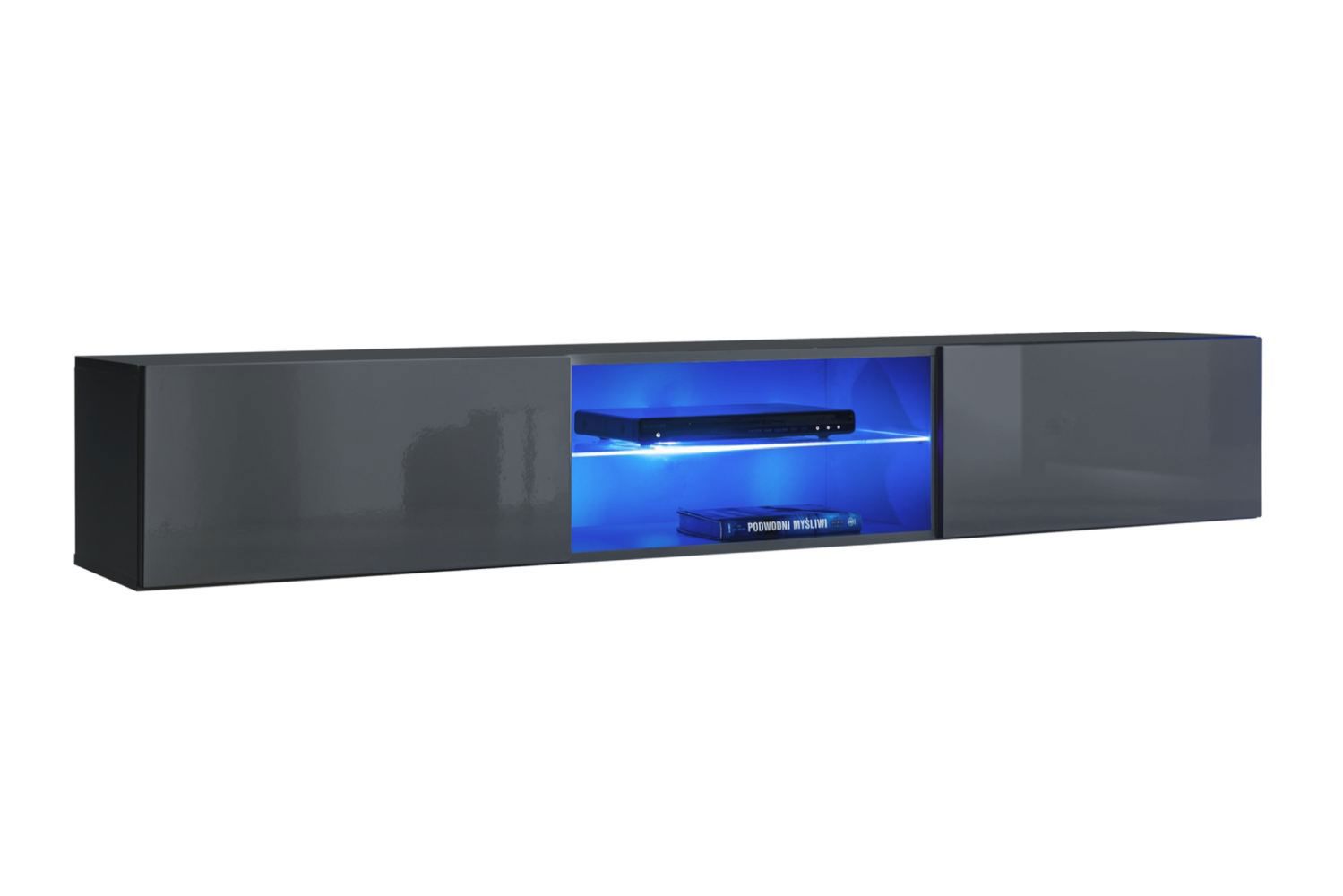 Eleganter TV-Unterschrank mit Push-to-open Funktion Möllen 19, Farbe: Grau - Abmessungen: 30 x 180 x 40 cm (H x B x T)