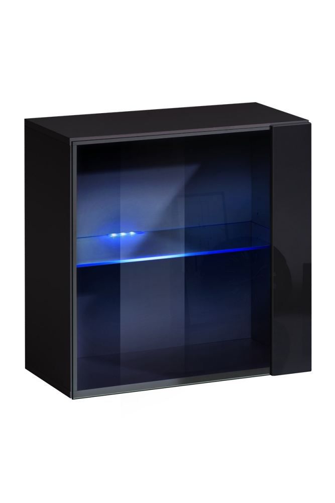 Moderne Hängevitrine Fardalen 22, Farbe: Schwarz - Abmessungen: 60 x 60 x 30 cm (H x B x T), mit LED-Beleuchtung