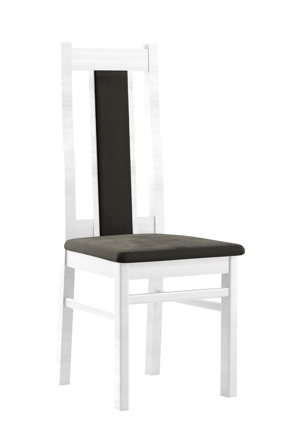 Stuhl im klassischen Stil Bachtel 12, Buchenholz Vollholz massiv, Farbe: Kiefer Weiß / Dunkel Graue Polsterung - Abmessungen: 99 x 42 x 54 cm (H x B x T)