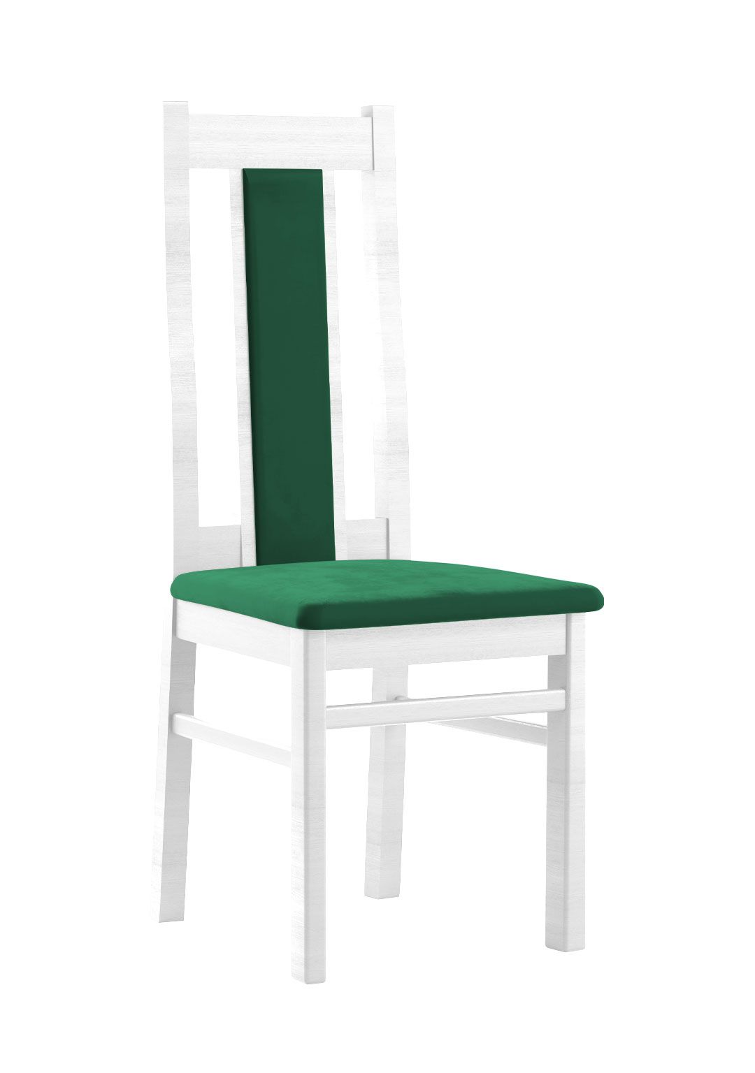 Stuhl Bachtel 10, Buchenholz Vollholz massiv, Farbe: Kiefer Weiß / Grüne Polsterung - Abmessungen: 99 x 42 x 54 cm (H x B x T)