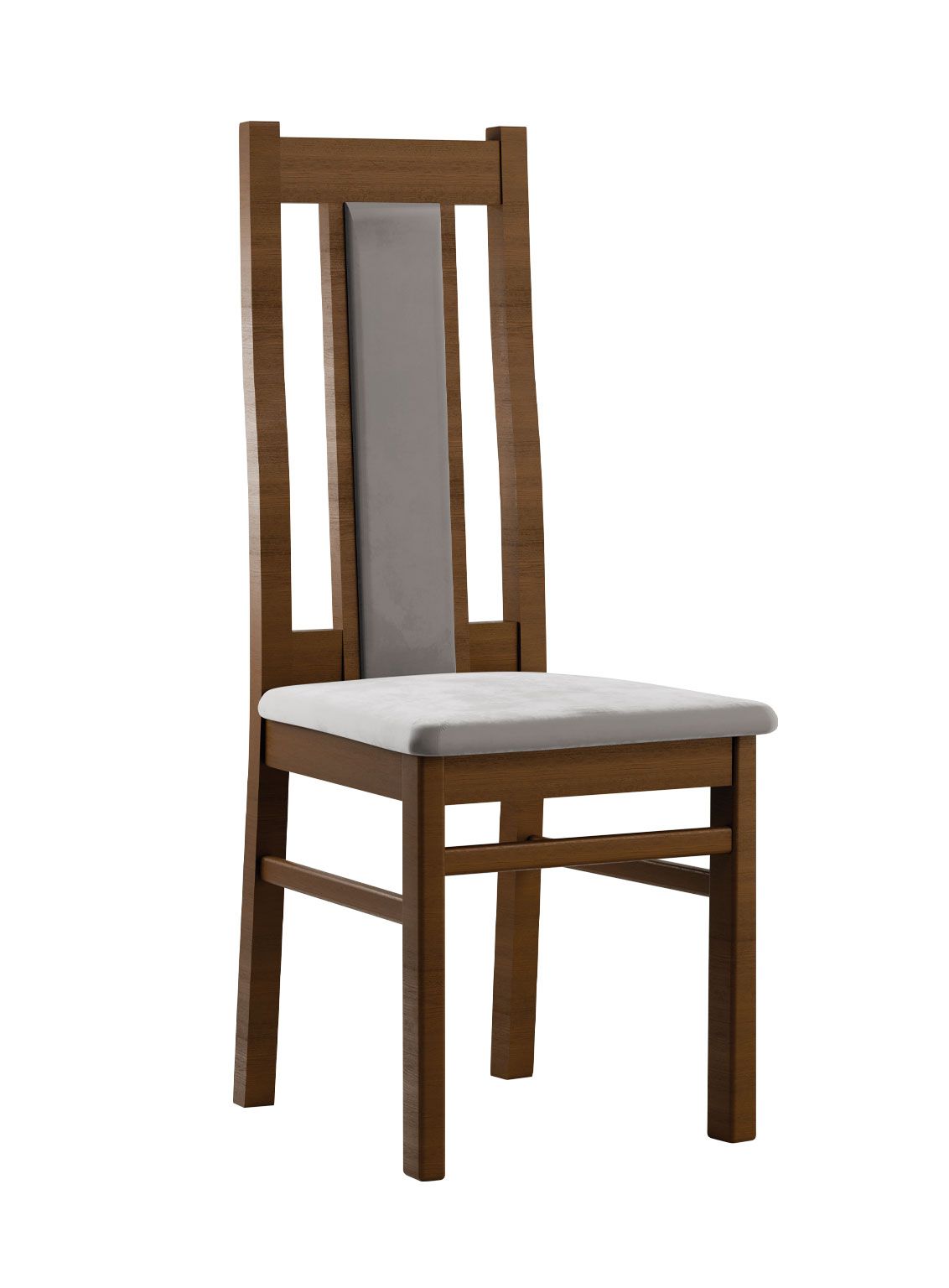 Klassischer Stuhl Bachtel 01, Buchenholz Vollholz massiv, Farbe: Eiche / Graue Polsterung - Abmessungen: 99 x 42 x 54 cm (H x B x T)