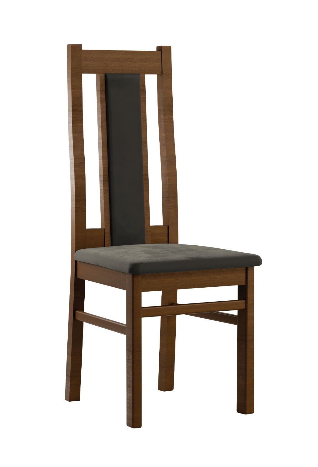 Klassischer Stuhl Bachtel 06, Buchenholz Vollholz massiv, Farbe: Eiche / Dunkel Graue Polsterung - Abmessungen: 99 x 42 x 54 cm (H x B x T)